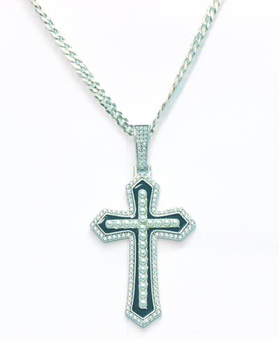 Pearls & Cubics Cross Necklace