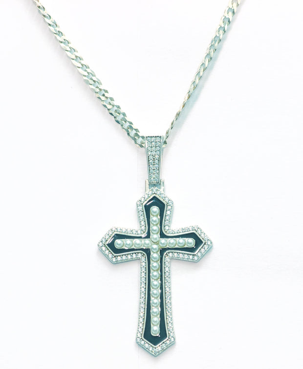 Pearls & Cubics Cross Necklace
