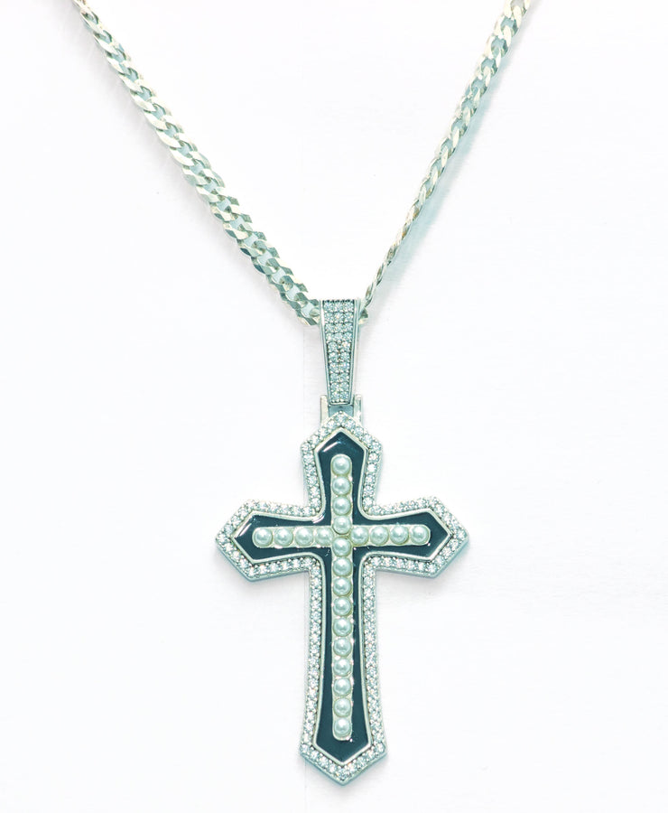 Pearls & Cubics Cross Necklace