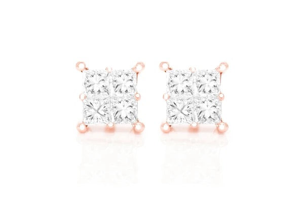 Princess cut square earrings 0.50ctw